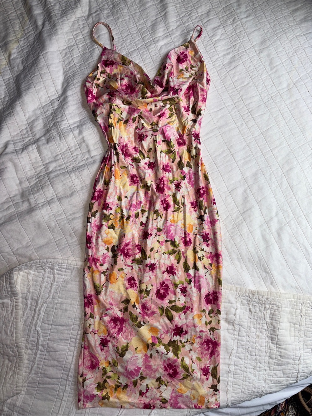 iris Pink Floral Cowl Slip Midi Dress